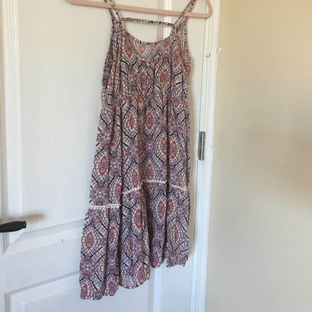 Cute bohemian pattern summer strap dress mini